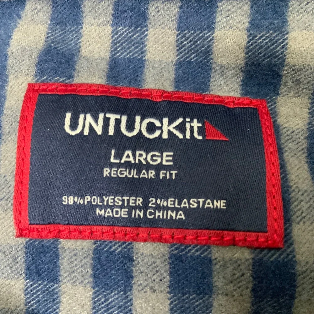 UNTUCKit Mens Regular Fit Gingham Button‎ Down Shirt Blue Grey Large Performance